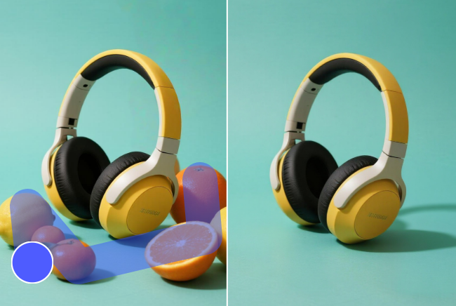 Remove the oranges beside the yellow earphone