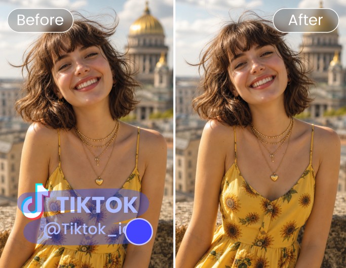 Remove tiktok watermark from a female portrait image