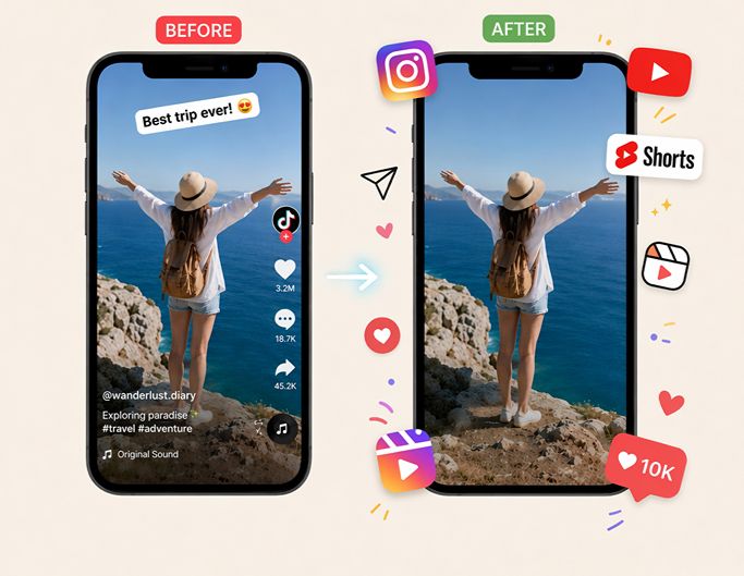 Remove tiktok watermarks from a travel vlog