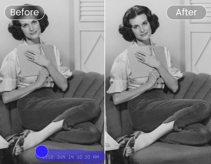 Remove timestamp from an old photo of a beautiful aldy