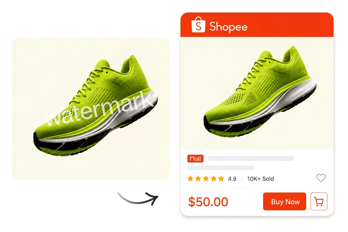 Hapus watermark air dari foto sepatu dan jadikan sebagai foto produk di Shopee