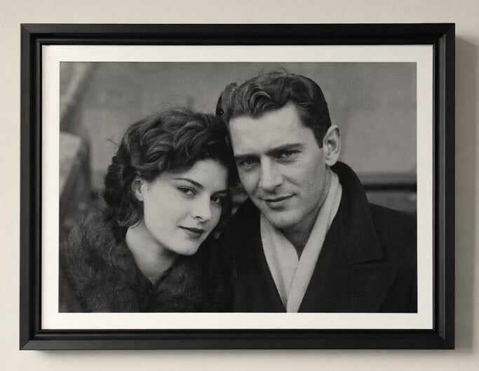 Restore an old photo of a couple using fotor ai and print it as a framed photo
