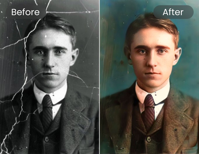 Restore old photos with damages stains and tears with AI