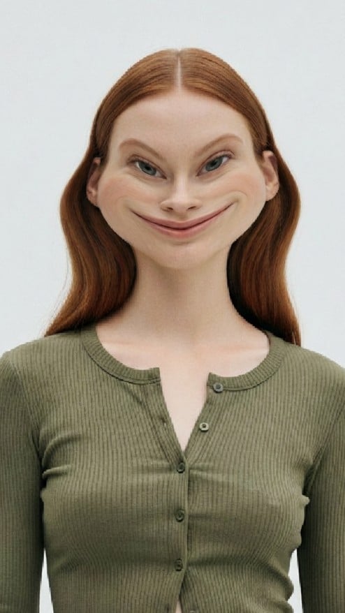 Rubber face face warp effect for a woman