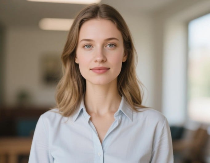 Self introduction video of a blond lady