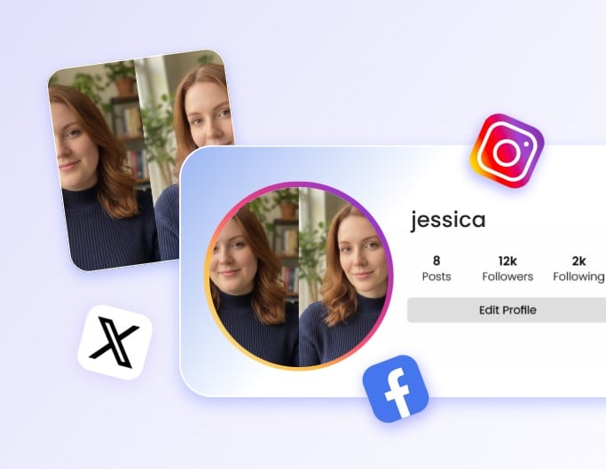 Slim a girl portrait and use the before after image as the profile picture