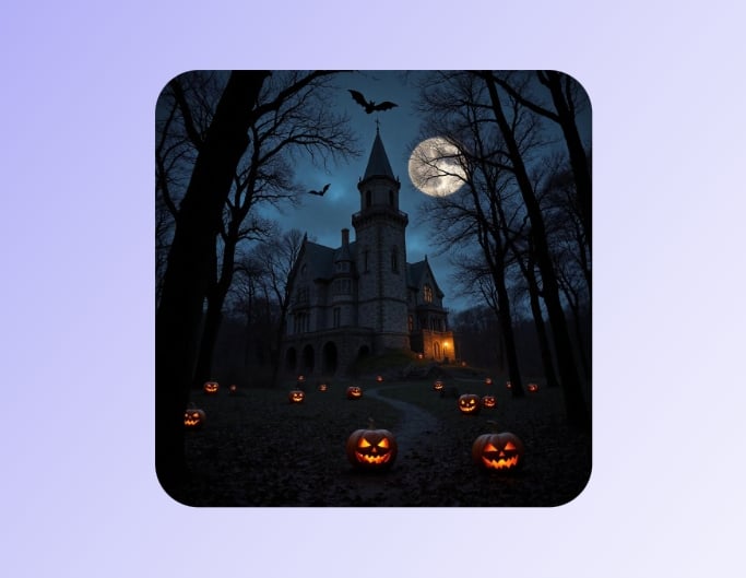 Spooky halloween picture showing a spooky castle in a bleak forest