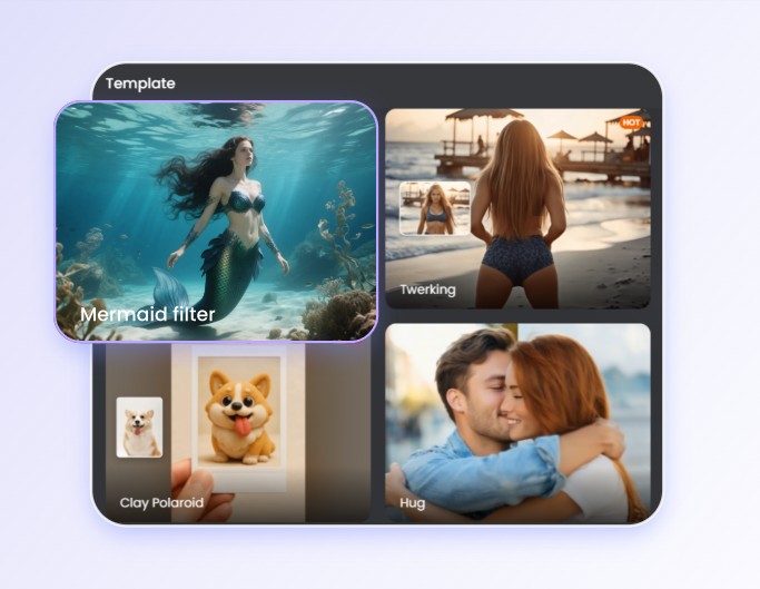 Step 1 select the AI mermaid filter in Fotors image to video template