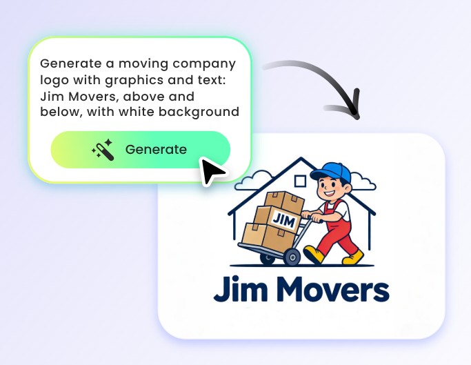 Step 2 let AI generate a moving company logo with graphics and the text Jim Movers