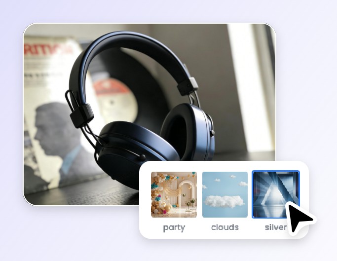 Step 2 select a silver style a AI image background template for the headphone image