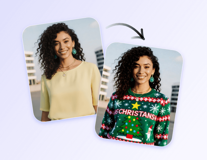 Step 2 turn her green shirt into an ugly christma sweater