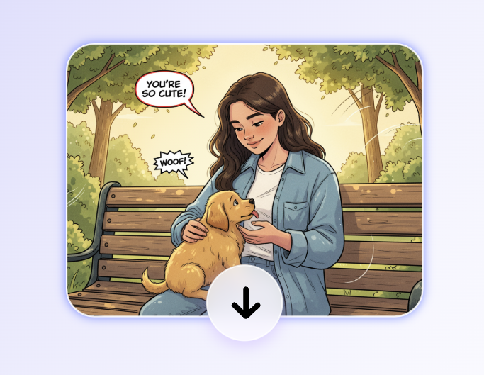Step three download the generated comic with a girl patting a dog