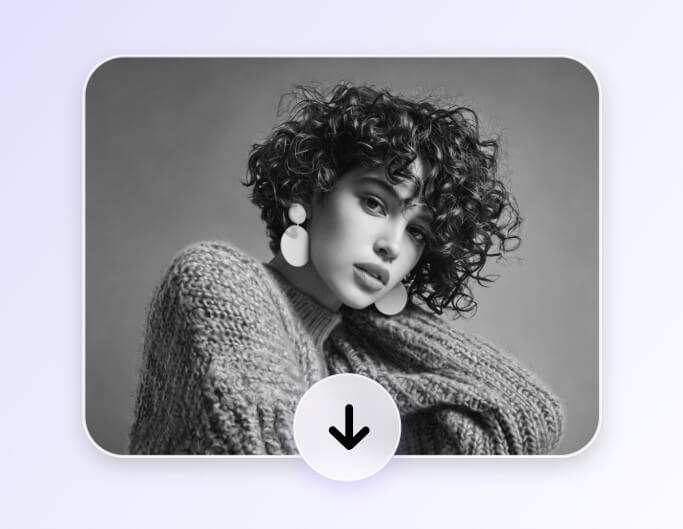 Step three to download a grayscale image of a curly haired woman