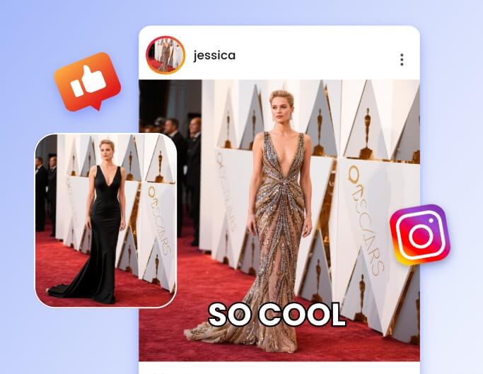 Swap clothes of a female celebrity and create a meme for social media