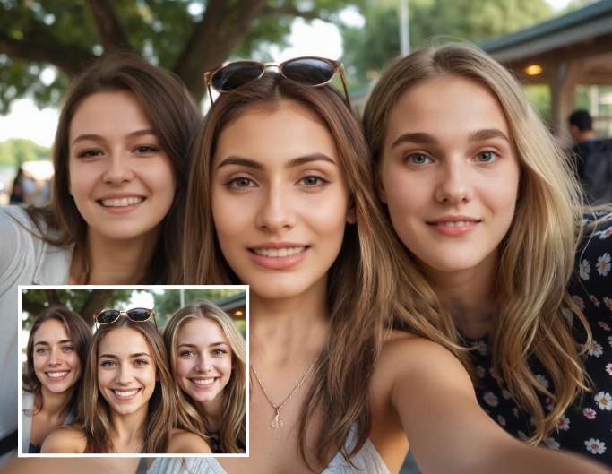 Gesichter tauschen in einem Gruppenselfie von drei Mädchen