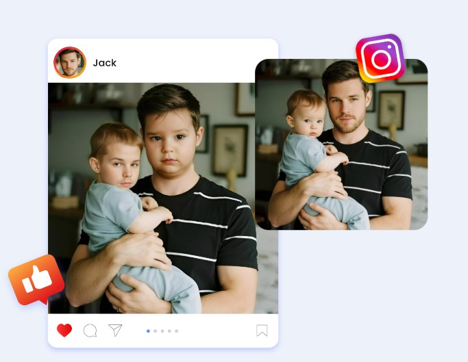 Swap the bodies between a dad and a son and share the result on social media