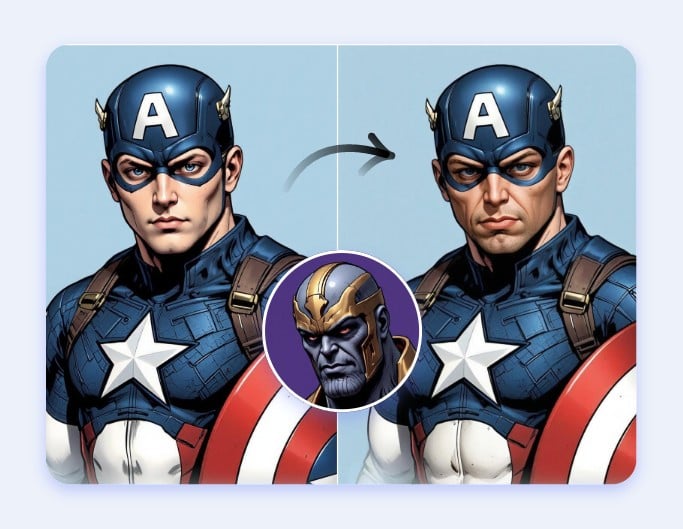 Swap the face of a monster with a photo of captain america