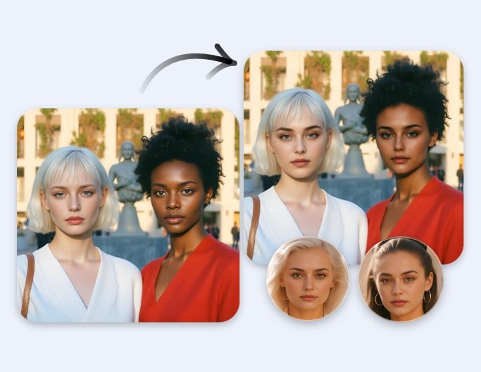 Swap the faces of two girls with a two girl group photo