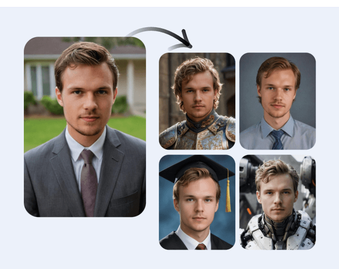 Switch face of a mature man with four different photos
