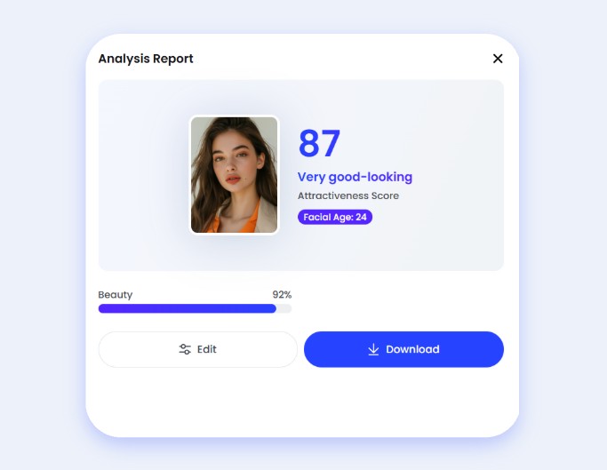 The pretty scale test of fotor can generate score on your appearance based on your uploaded photo