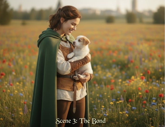 The scene of the woman holding the dog in arms