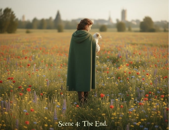 The scene of the woman walking away with the dog