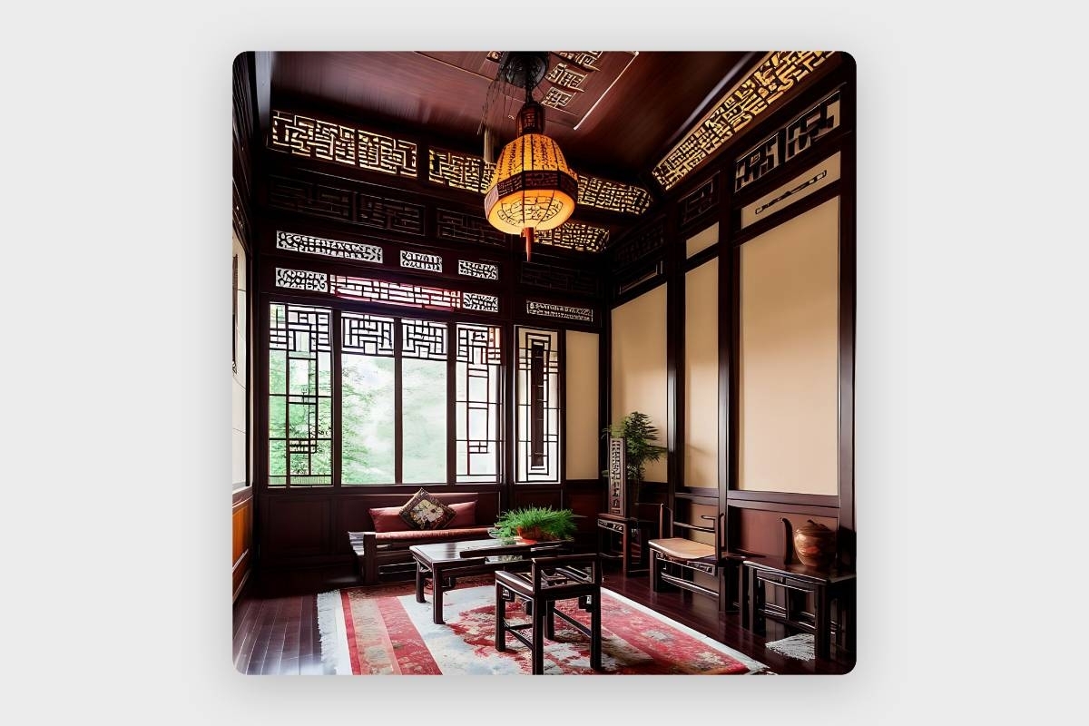 Design d'intérieur chinois traditionnel dans le créateur AI de maison de Fotor