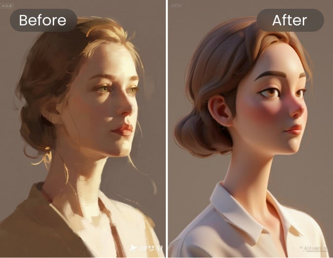 Turn 2 D portrait into 3 D featuring a woman in flower dress
