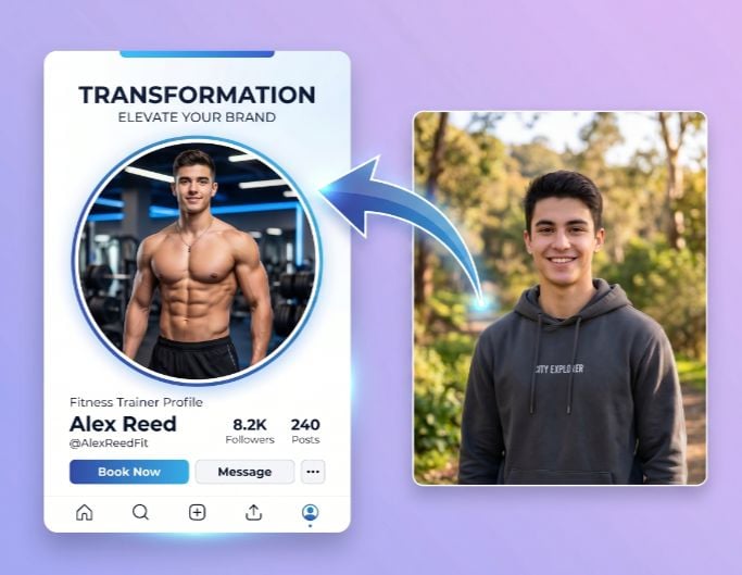 Turn a casual boy photo into a muscle portrait