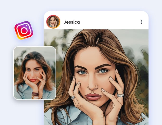 Turn a female portrait into an ai comic character and share it on social media