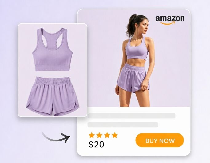 Turn a flatlay clothing image into a girl model photo and use it as amazon listing