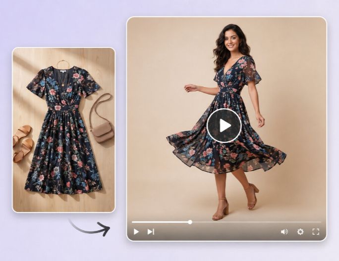 Turn a flatlay dress image into an ai product video