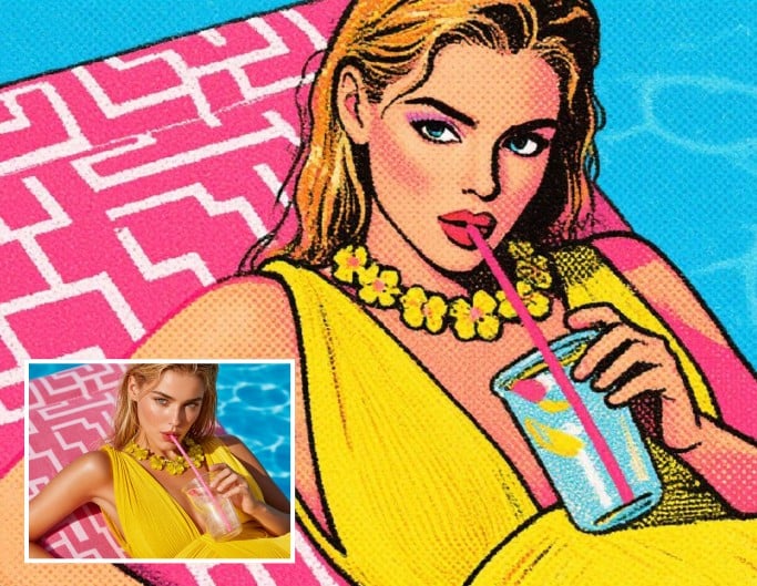 Turn a girl in the pool into a pop art painting