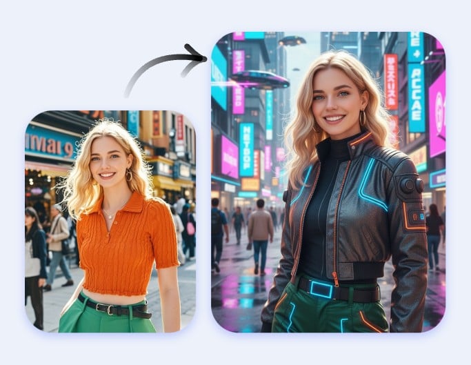 Turn a girl picture into cyberpunk style with fotor ai time machine