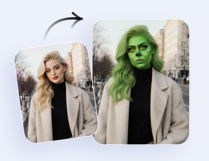 Turn a girl portrait into a grinch to make grinch makeup ideas