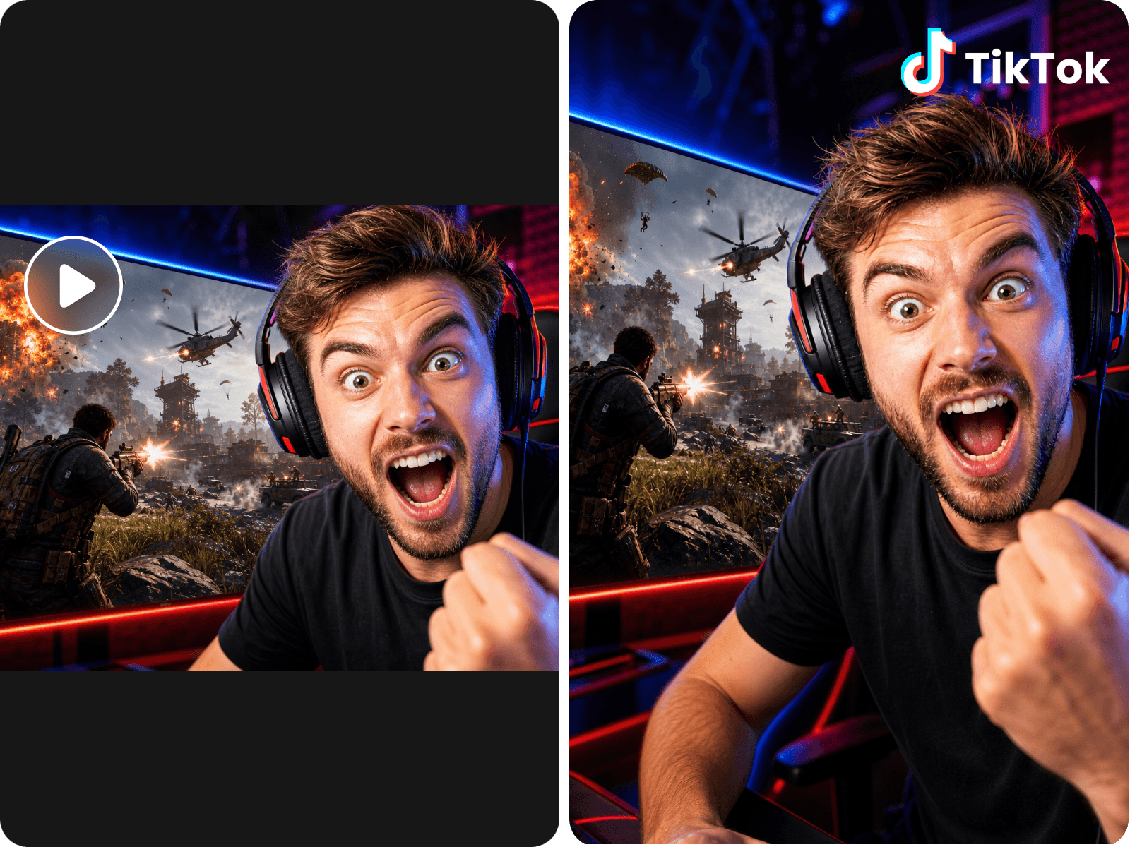 Turn a livestream gaming reaction video into a tiktok clip