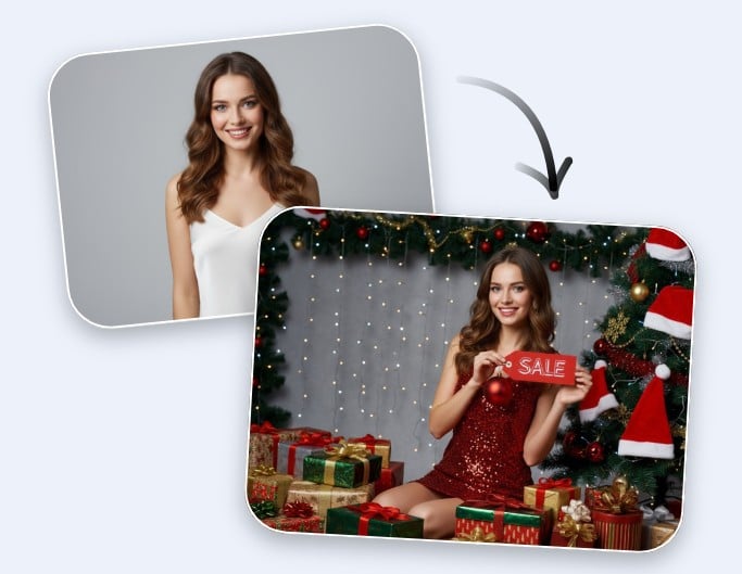 モデルの写真をホリデープロモーション素材に変換