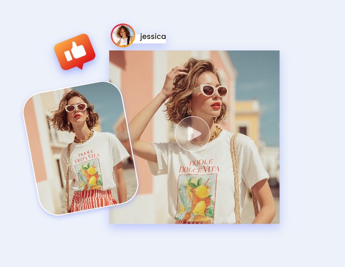 Turn a photo of a fashionable woman into a video and share it on social media platforms