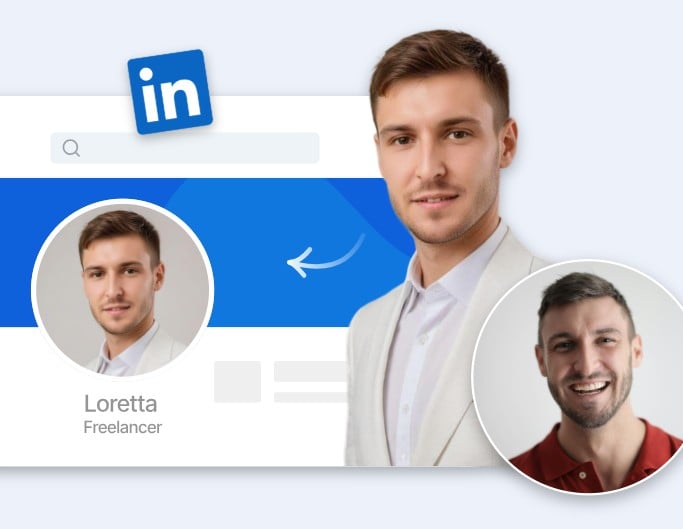 Turn a photo of a man into an ai professional portrait and use it as his linkdin pfp