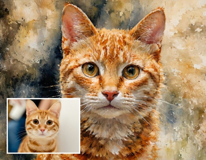 Turn a picture of a cute cat into an oil painting