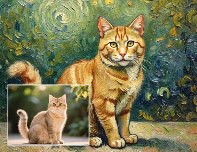 Turn a picture of a cute kitten into an oil painting