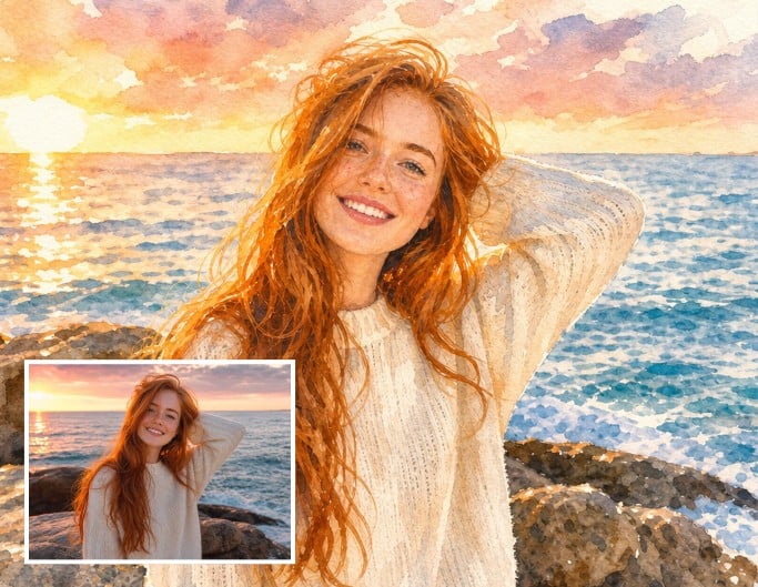 Turn a picture of a girl into a watercolor painting