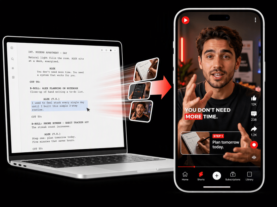 Turn a script into a video for youtube shorts