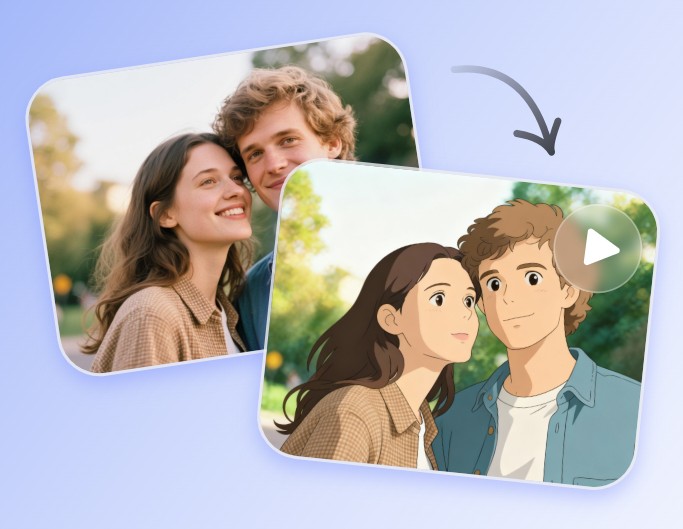 Turn a young couple photo to a ghbli style video