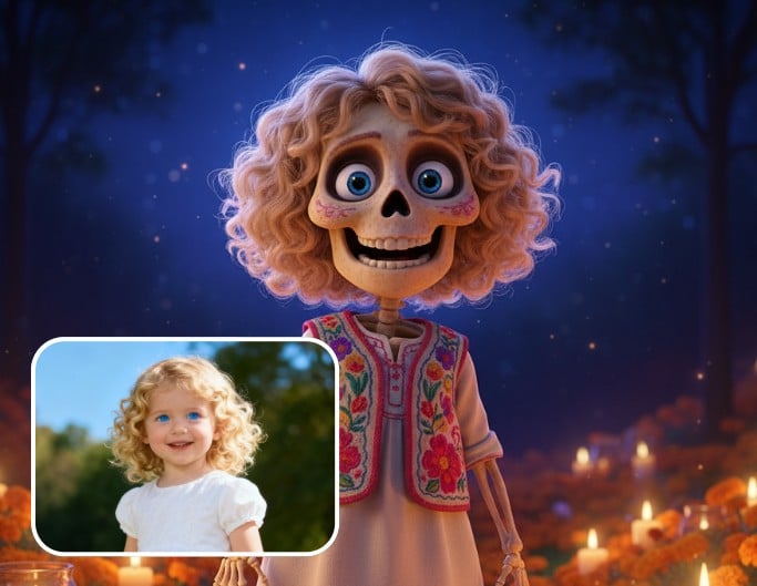Turn the little girl portrait into coco style skeleton look
