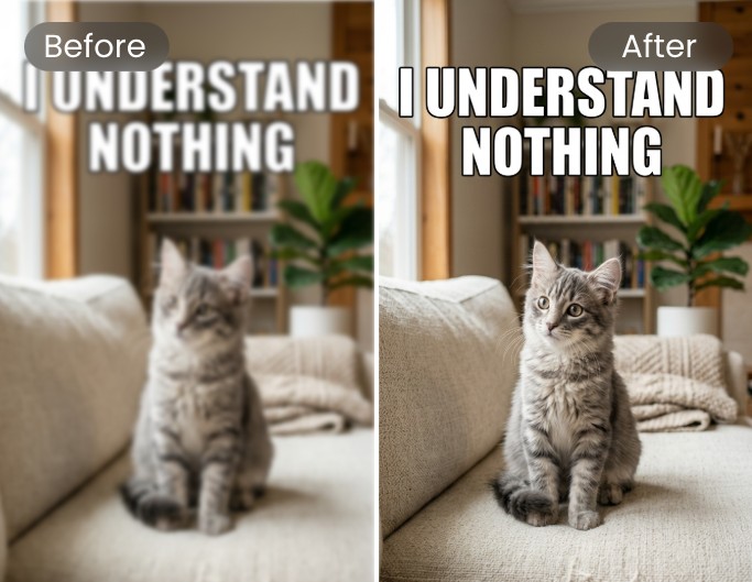 Unblur text in a cat meme image