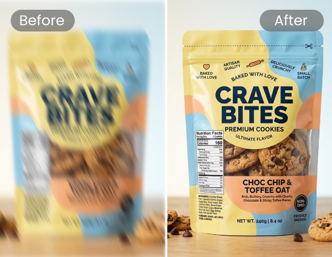 Unblur text in a poorly taken chip product photo