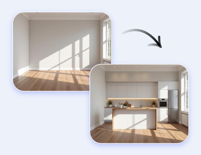 Undertake kitchen interior design from a photo of an empty space