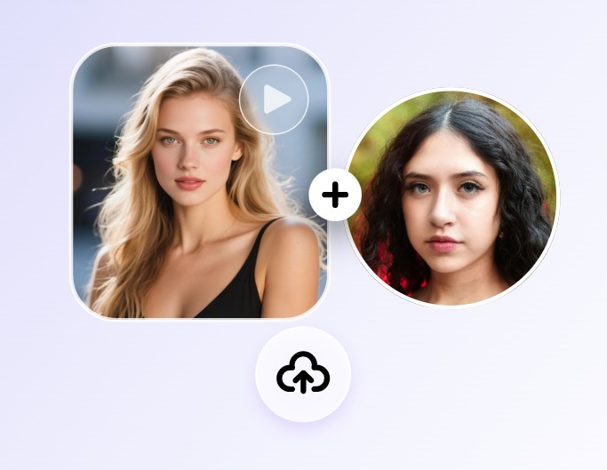 Upload a photo of a blonde model face and a photo of a black haired woman face for face merging