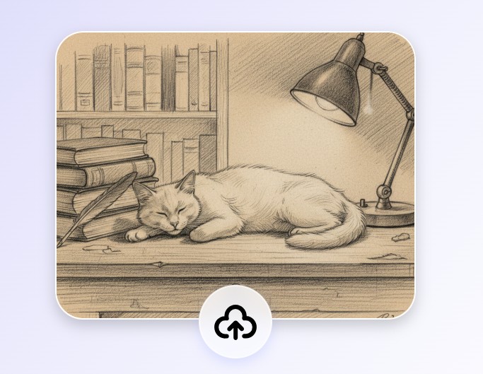 Upload a photo of a cute cat on the desk to fotor ai sketch to image converter